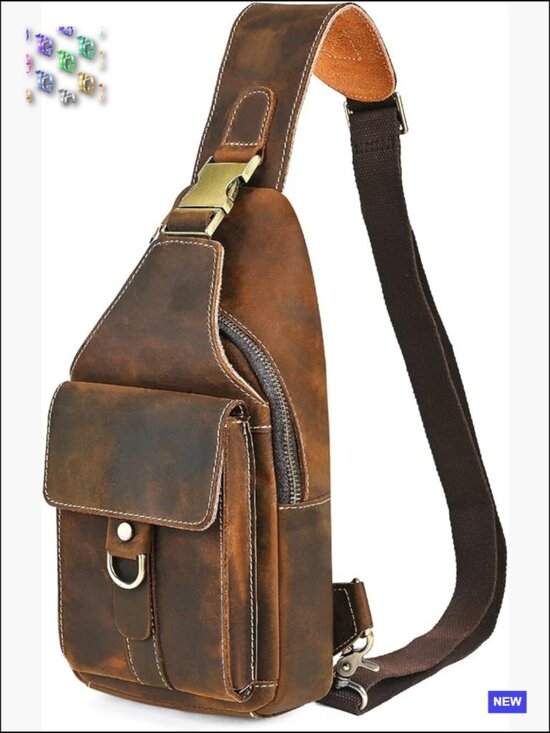 Handbags - Genuine Leather Hiking Daypack Sling Crossbody Chest Bag Travel Daypack Outdoor